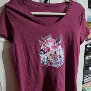 No Boundaries Maroon Graphic Tee with Cow Design